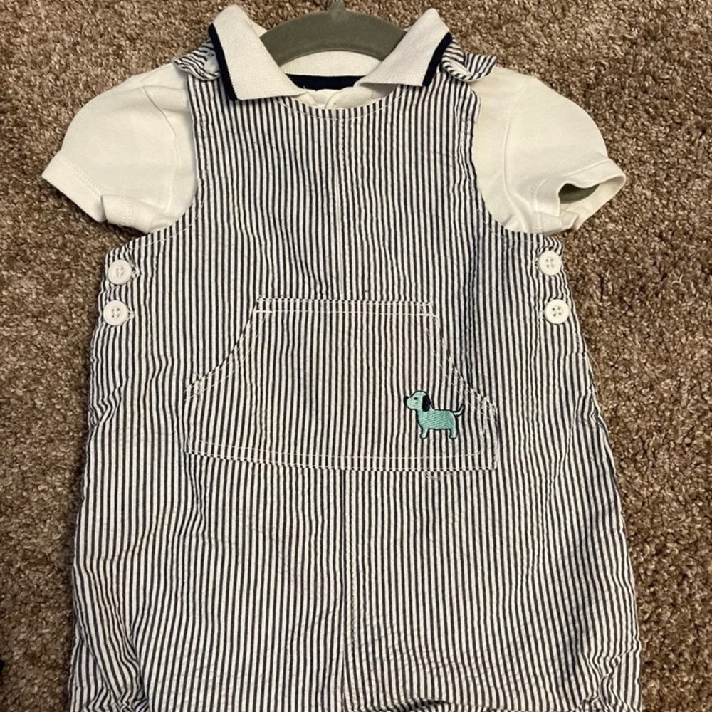 Little Me seersucker overall set, 6mnths